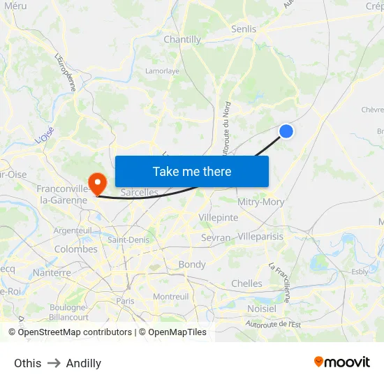 Othis to Andilly map