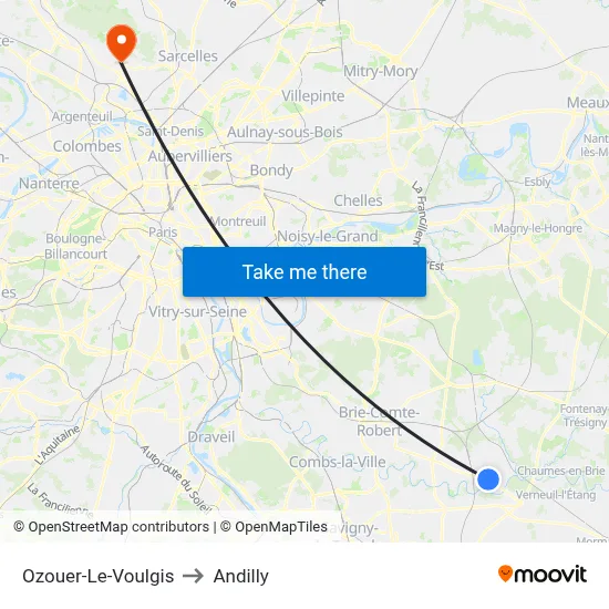 Ozouer-Le-Voulgis to Andilly map