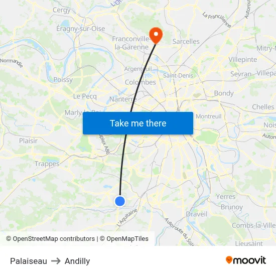 Palaiseau to Andilly map
