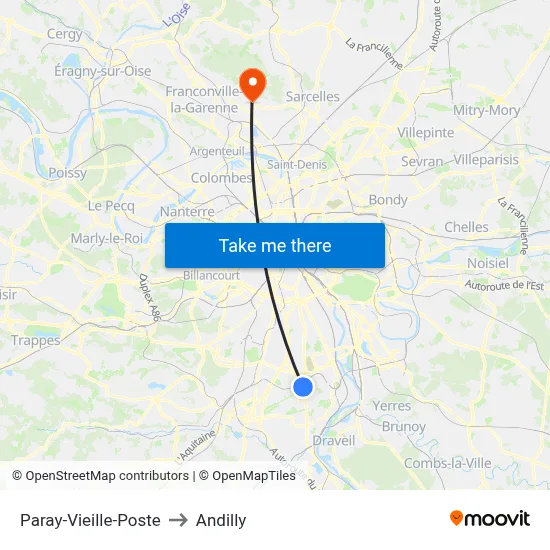 Paray-Vieille-Poste to Andilly map