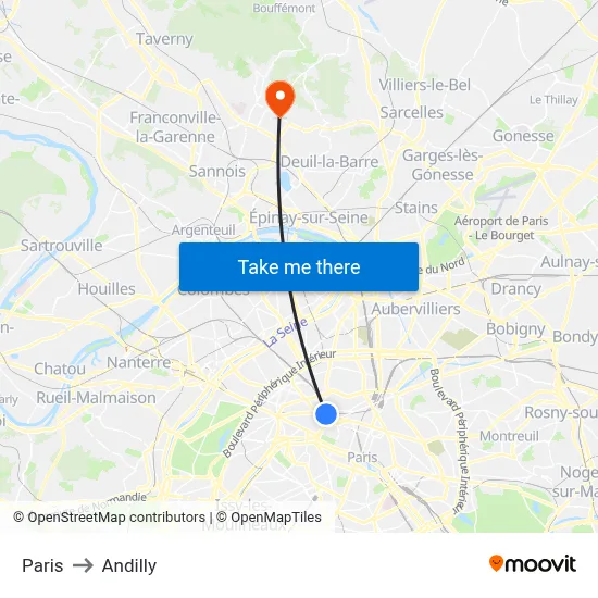 Paris to Andilly map