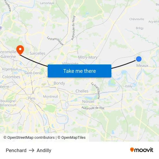 Penchard to Andilly map