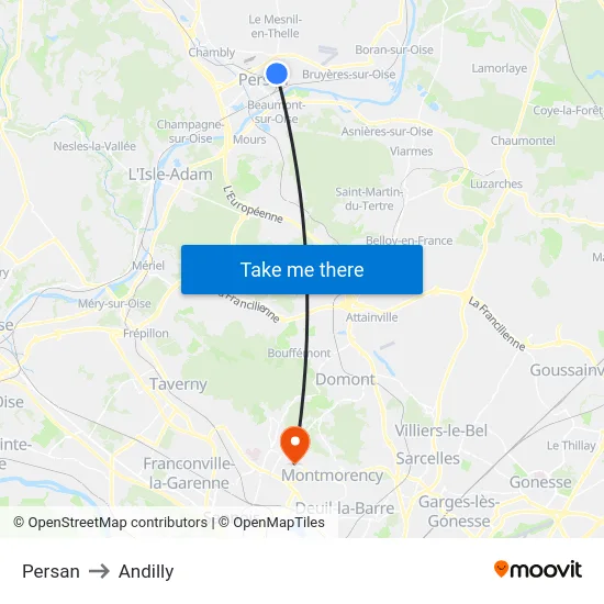 Persan to Andilly map