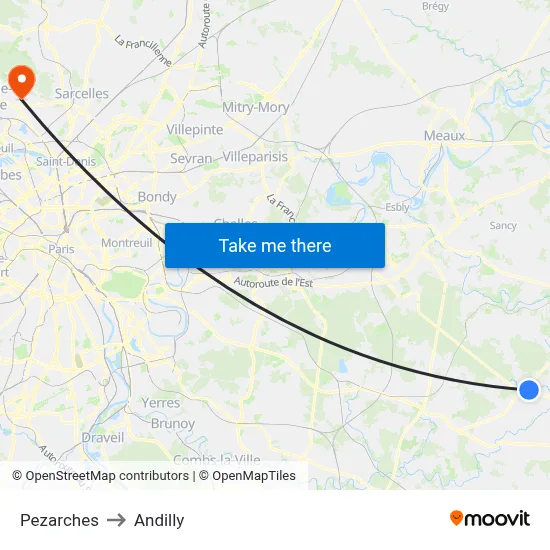 Pezarches to Andilly map