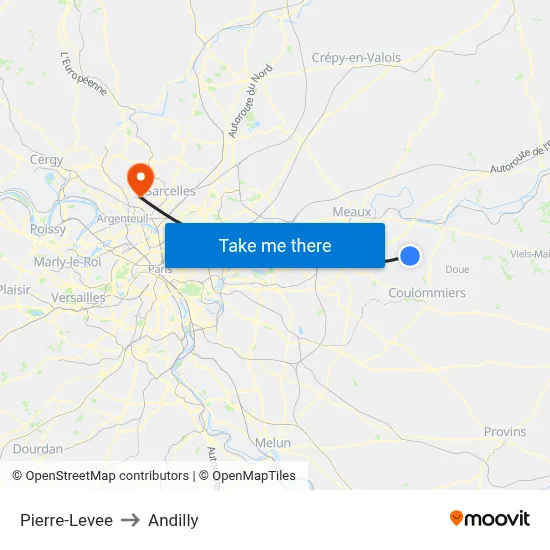 Pierre-Levee to Andilly map