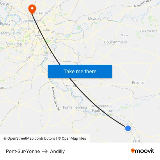 Pont-Sur-Yonne to Andilly map