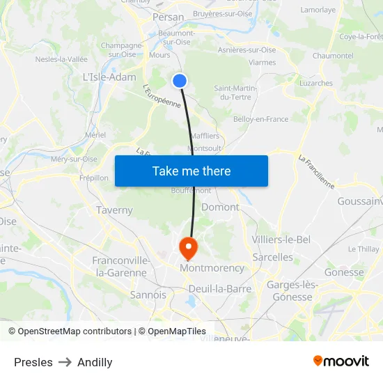 Presles to Andilly map