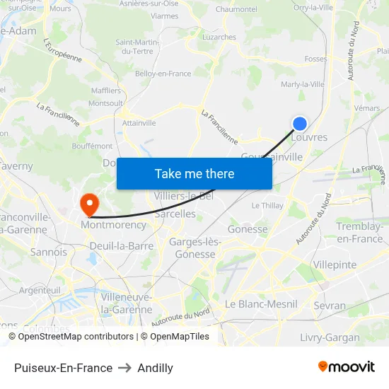 Puiseux-En-France to Andilly map