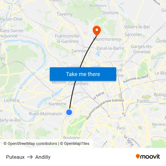 Puteaux to Andilly map