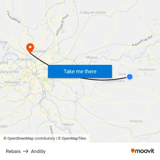 Rebais to Andilly map