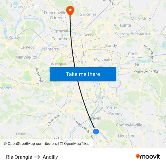 Ris-Orangis to Andilly map