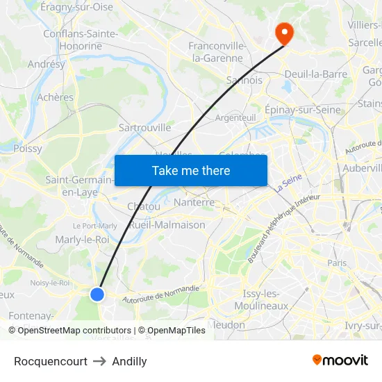Rocquencourt to Andilly map