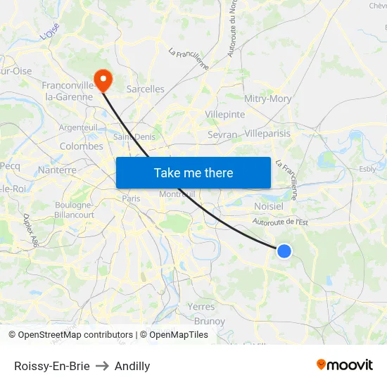 Roissy-En-Brie to Andilly map