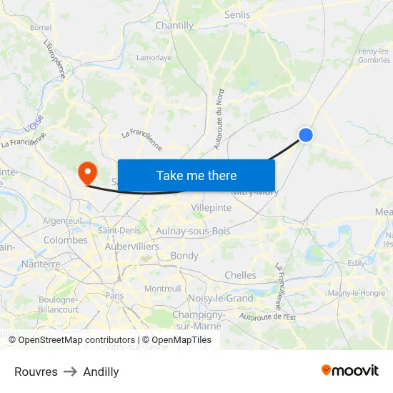 Rouvres to Andilly map