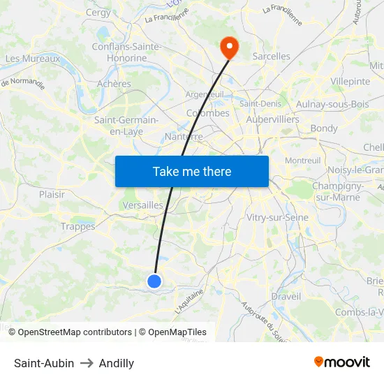 Saint-Aubin to Andilly map