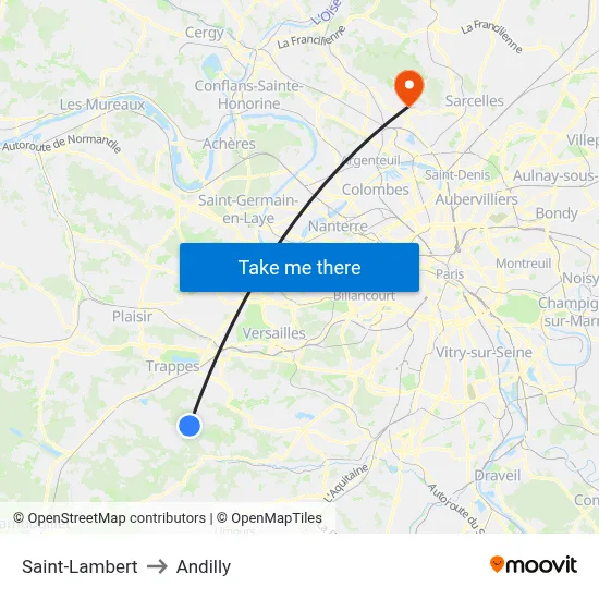 Saint-Lambert to Andilly map