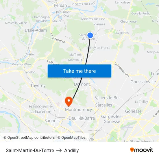 Saint-Martin-Du-Tertre to Andilly map