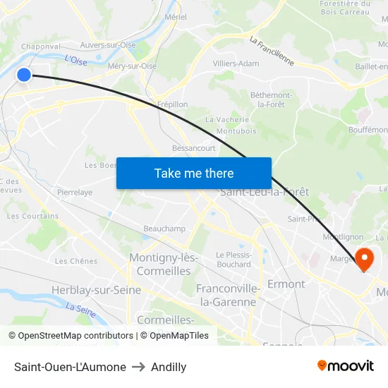 Saint-Ouen-L'Aumone to Andilly map
