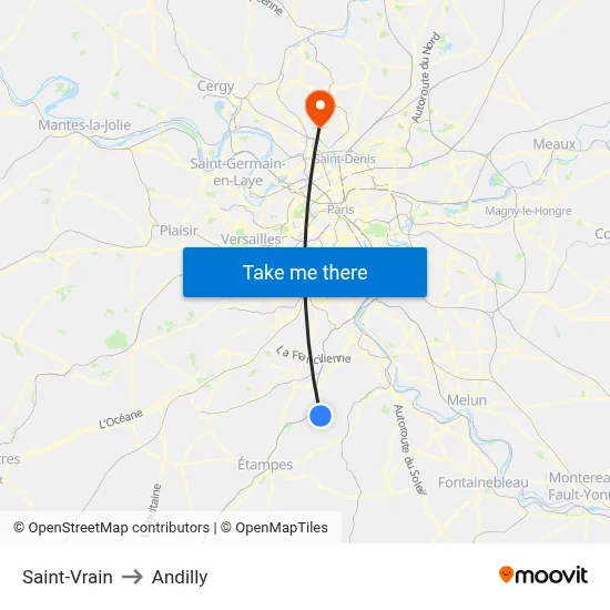 Saint-Vrain to Andilly map