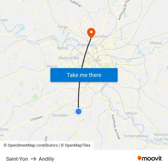 Saint-Yon to Andilly map