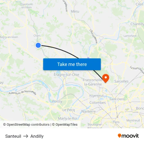Santeuil to Andilly map
