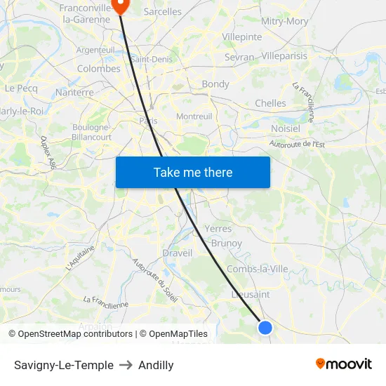 Savigny-Le-Temple to Andilly map