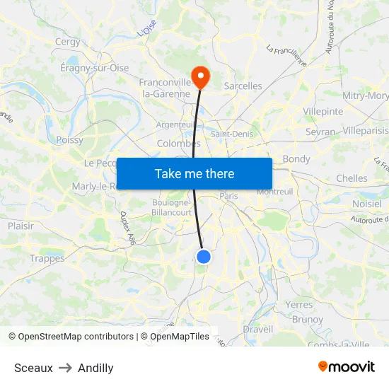 Sceaux to Andilly map