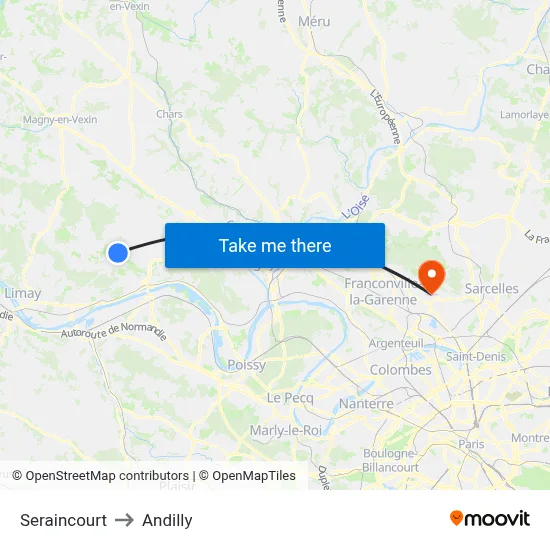 Seraincourt to Andilly map
