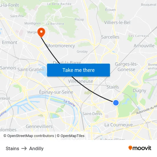 Stains to Andilly map