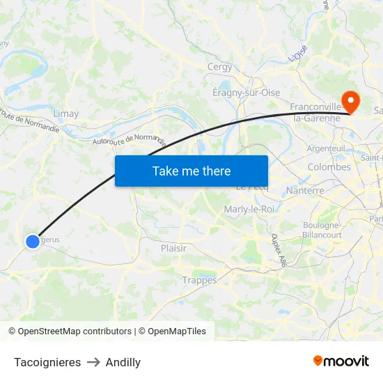 Tacoignieres to Andilly map