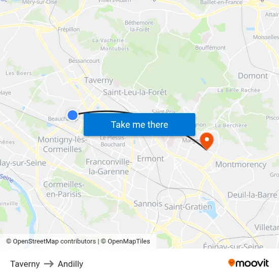 Taverny to Andilly map