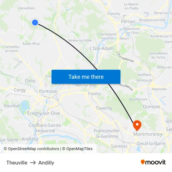 Theuville to Andilly map
