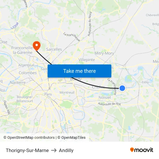Thorigny-Sur-Marne to Andilly map