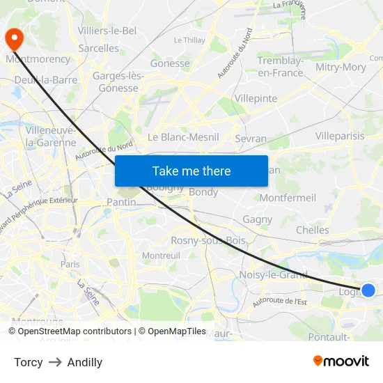 Torcy to Andilly map