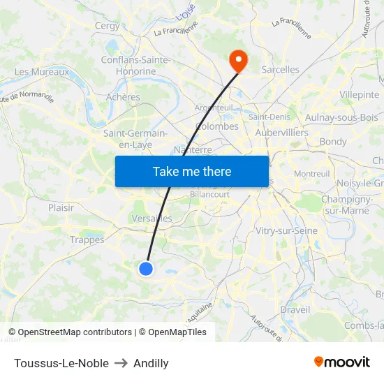 Toussus-Le-Noble to Andilly map