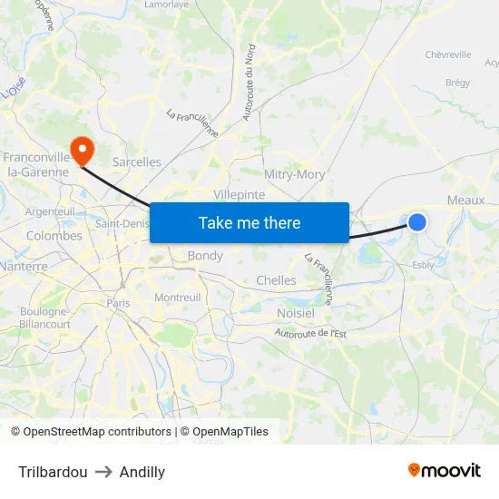 Trilbardou to Andilly map