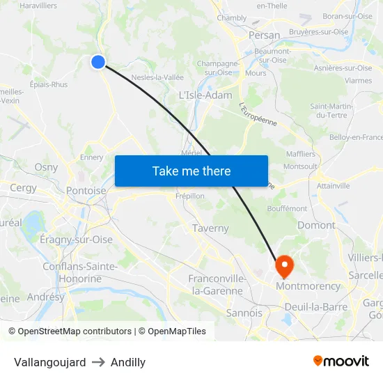 Vallangoujard to Andilly map