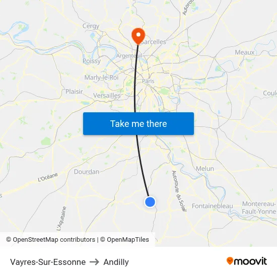 Vayres-Sur-Essonne to Andilly map