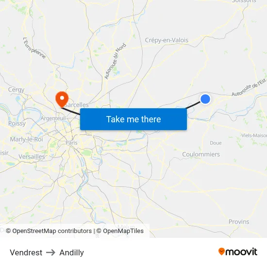 Vendrest to Andilly map