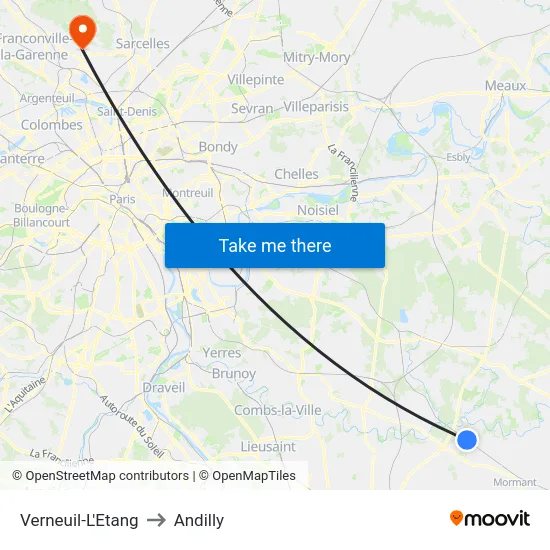 Verneuil-L'Etang to Andilly map