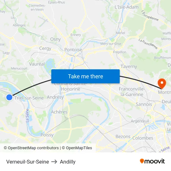 Verneuil-Sur-Seine to Andilly map