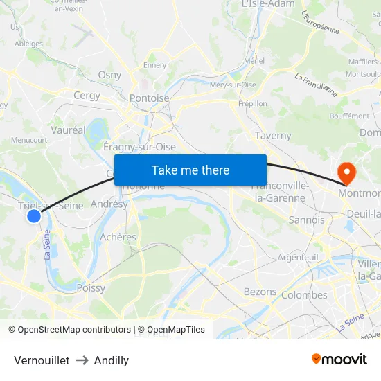 Vernouillet to Andilly map