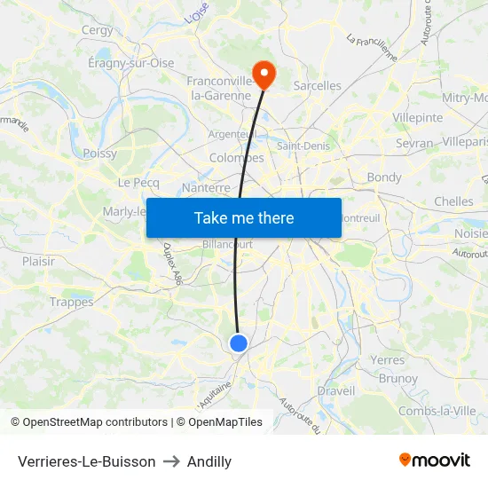 Verrieres-Le-Buisson to Andilly map