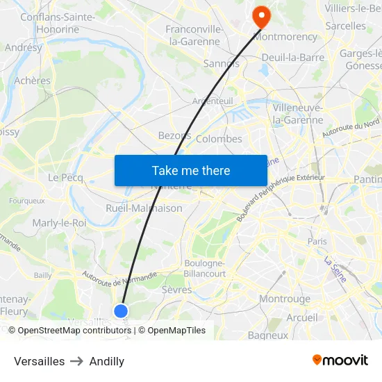 Versailles to Andilly map