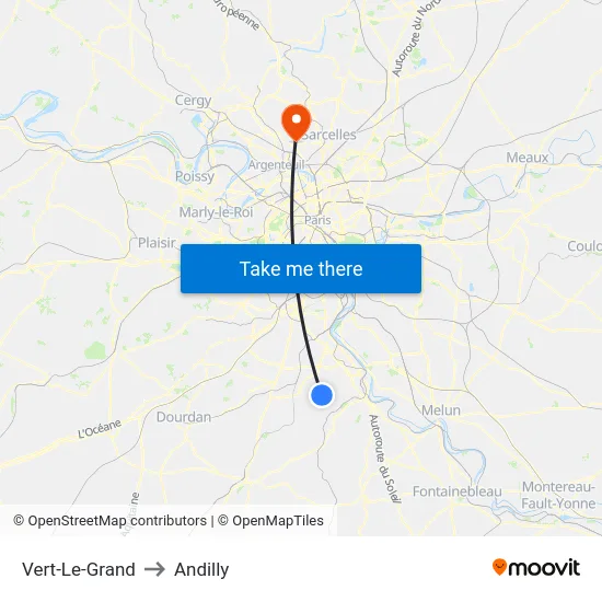 Vert-Le-Grand to Andilly map