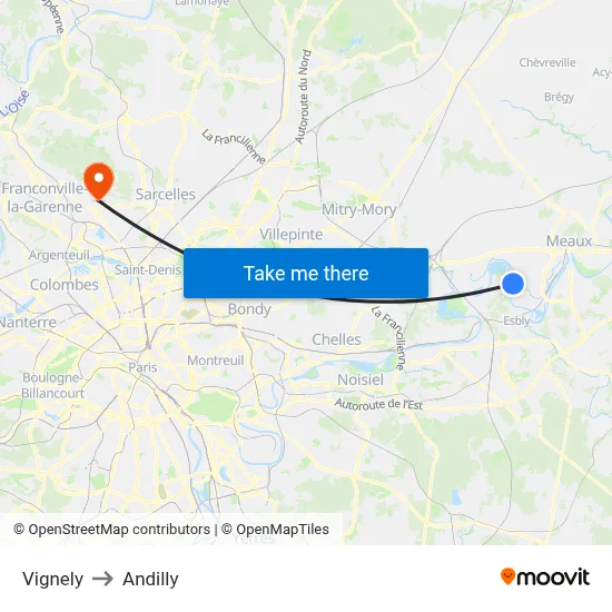 Vignely to Andilly map