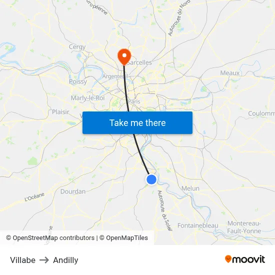 Villabe to Andilly map