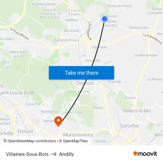 Villaines-Sous-Bois to Andilly map
