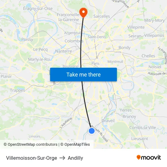 Villemoisson-Sur-Orge to Andilly map