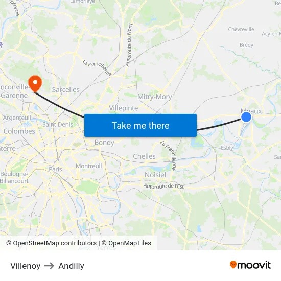 Villenoy to Andilly map